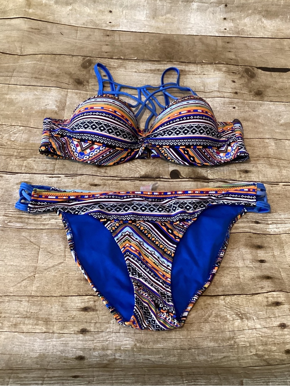 Blue Multi-Pattern Women's Bikini Set